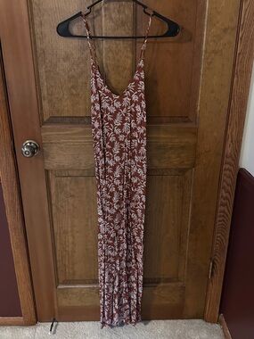 Old Navy Rust Floral Maxi Dress with White Leaf Print